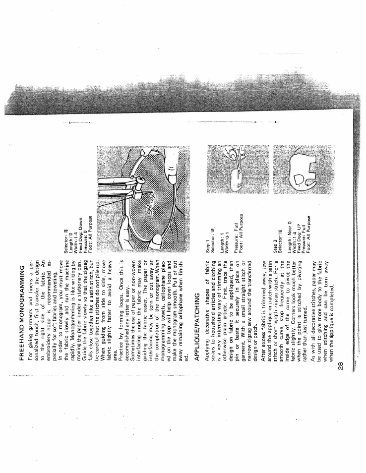 Freehand monogramming, Applique/patching | SINGER W431 User Manual | Page 29 / 50