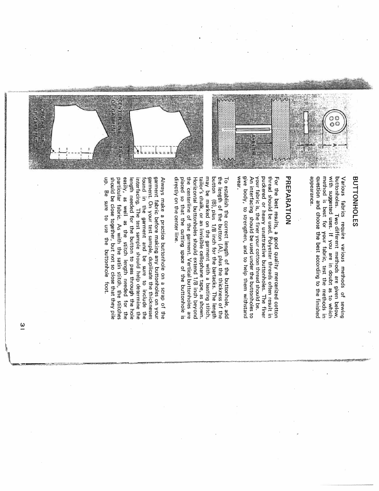 Buttonholes, Preparation | SINGER W431 User Manual | Page 32 / 50