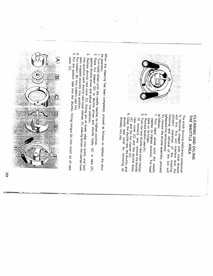 Cleaning and oiling the shuttle area, Cleaning and oiling shuttle area | SINGER W431 User Manual | Page 40 / 50