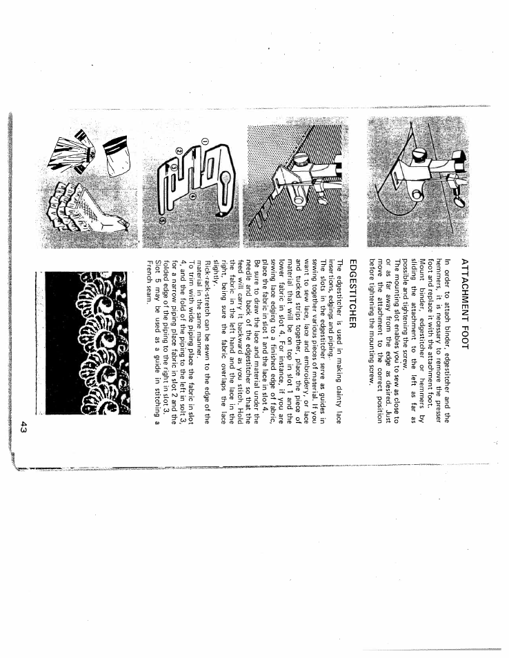 Attachment foot, Edgestitcher | SINGER W431 User Manual | Page 44 / 50
