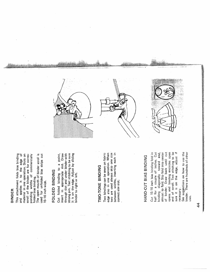 Binder, Folded binding, Two-tone binding | Hand-cut bias binding | SINGER W431 User Manual | Page 45 / 50