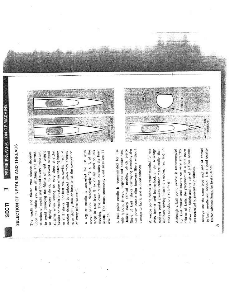 Sect! n, Selection of needles and threads, Pip;ilvletriepajrmachine | SINGER W431 User Manual | Page 9 / 50