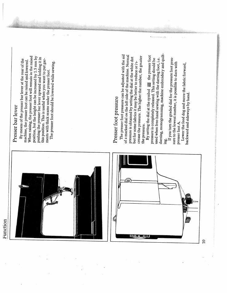 Function presser bar lever, Presser foot pressure | SINGER W4910 Euroflair User Manual | Page 12 / 52