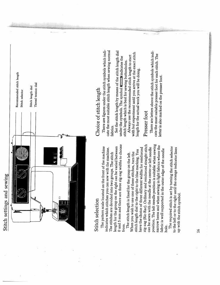 Stitch settings and sewing, Stitch selection, Choice of stitch length | Presser foot | SINGER W4910 Euroflair User Manual | Page 18 / 52
