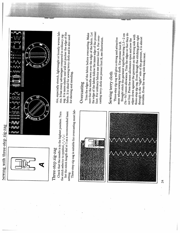 Bewmg with three-step zig-zag three-step zig-zag, Overcasting, Sewing terry cloth | SINGER W4910 Euroflair User Manual | Page 26 / 52