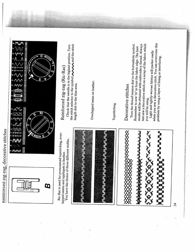 Kemtorced zig-zag, decorative stitches, Reinforced zig-zag (ric-rac), Decorative stitches | SINGER W4910 Euroflair User Manual | Page 36 / 52