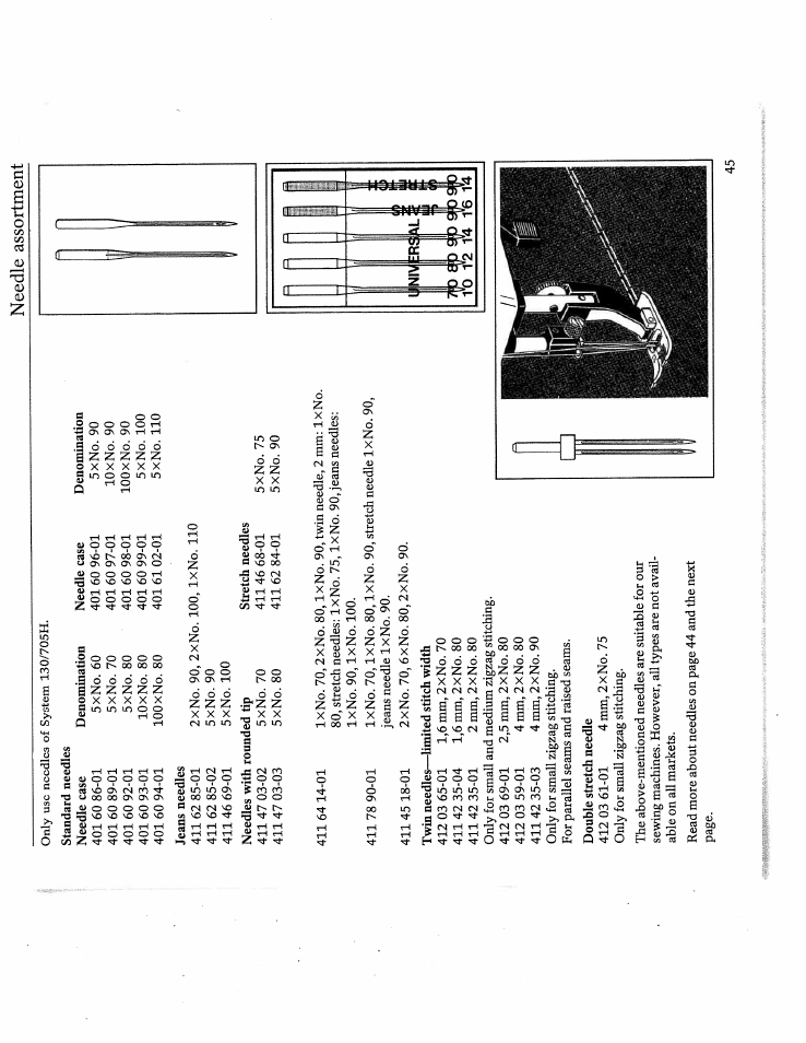 Needle assortment | SINGER W4910 Euroflair User Manual | Page 47 / 52