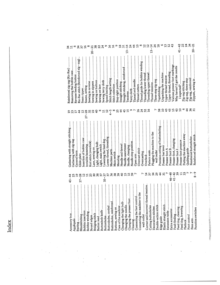 Index | SINGER W4910 Euroflair User Manual | Page 51 / 52