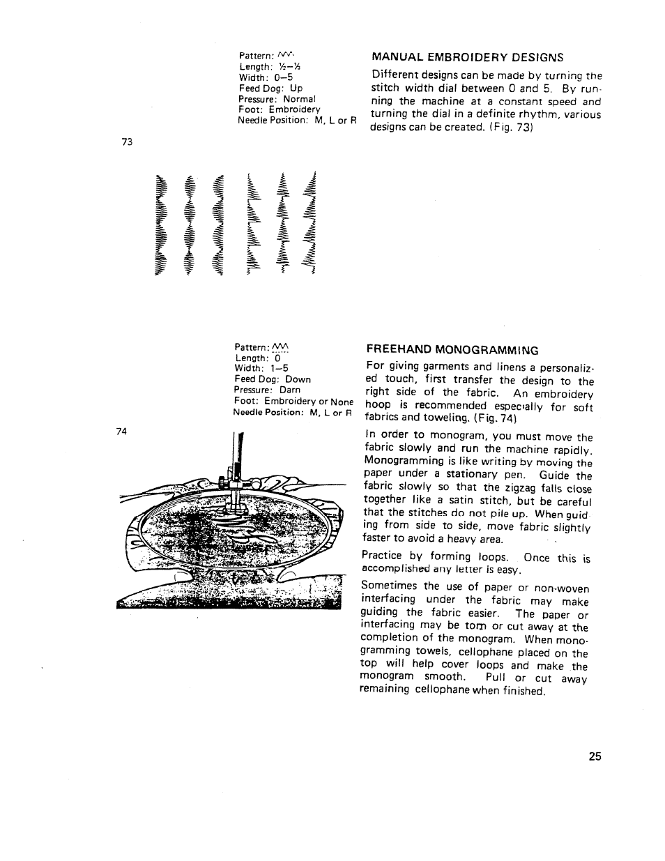 Manual embroidery designs, Freehand monogramming | SINGER W510 User Manual | Page 27 / 58