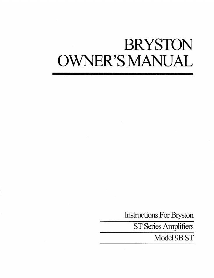 Bryston 9B ST User Manual | 7 pages