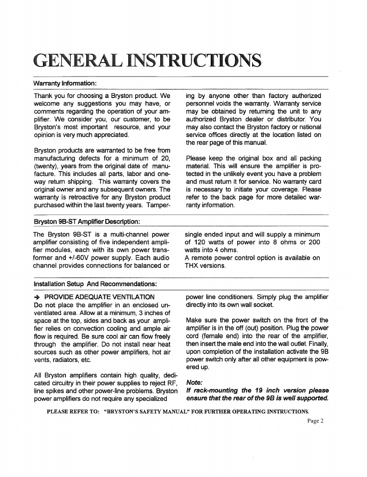 General instructions | Bryston 9B ST User Manual | Page 2 / 7