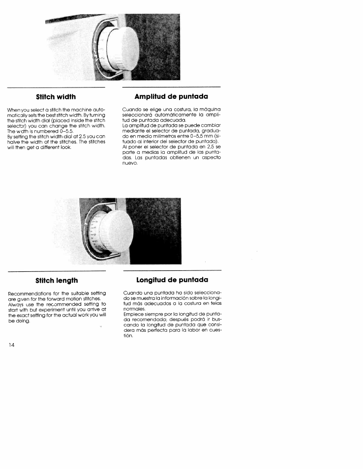 Amplitud de puntada, Longitud de puntada, Stitch width amplitud de puntada | Stitch length longitud de puntada | SINGER W5839 User Manual | Page 12 / 30