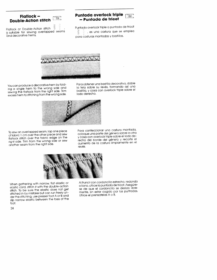 Flatlock, Double-action stitch, Puntado overlock triple - puntada de tricot | Flatlock - double-action stitch | SINGER W5839 User Manual | Page 22 / 30