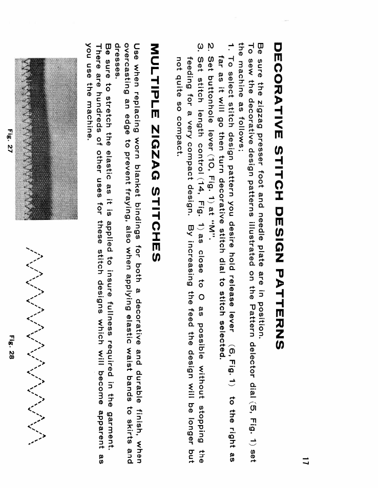 Decorative stitch design patterns, Multiple zigzag stitches | SINGER W610 User Manual | Page 19 / 44