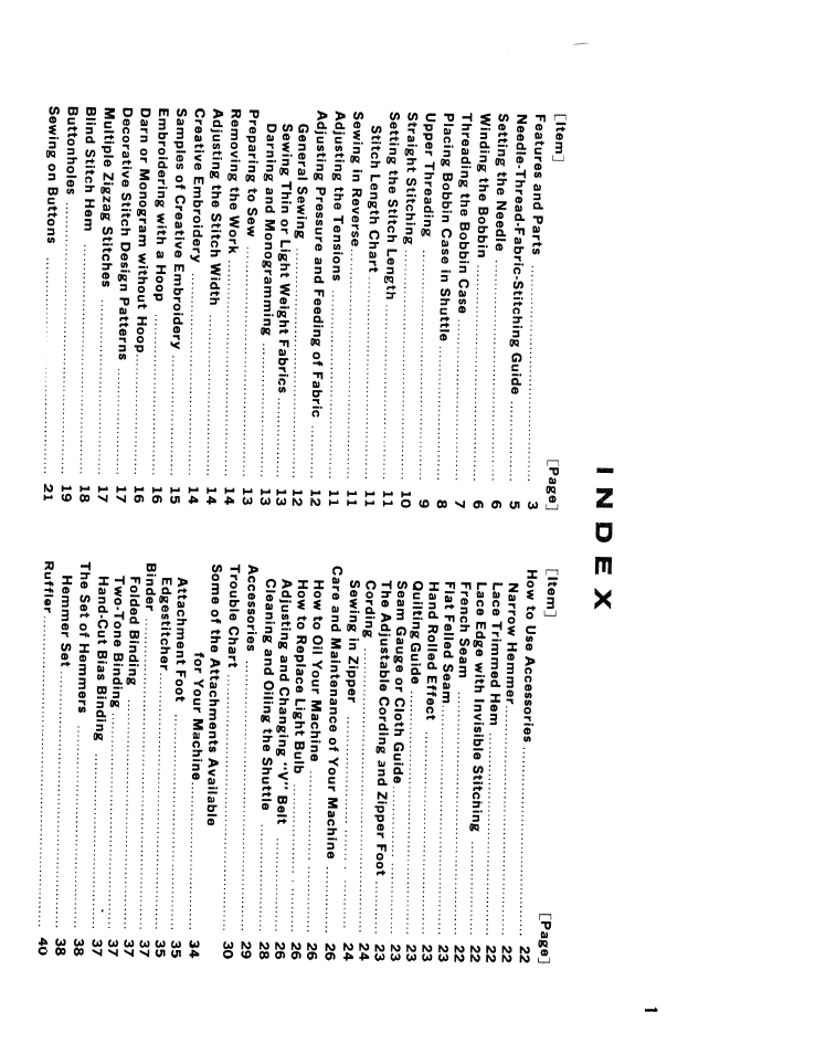 Index | SINGER W610 User Manual | Page 3 / 44