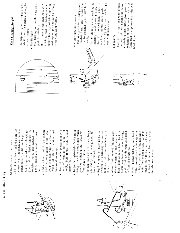 Keep stitching straight, Pin basting, Keeping stitching straight pin hasting | SINGER W6105 User Manual | Page 13 / 26