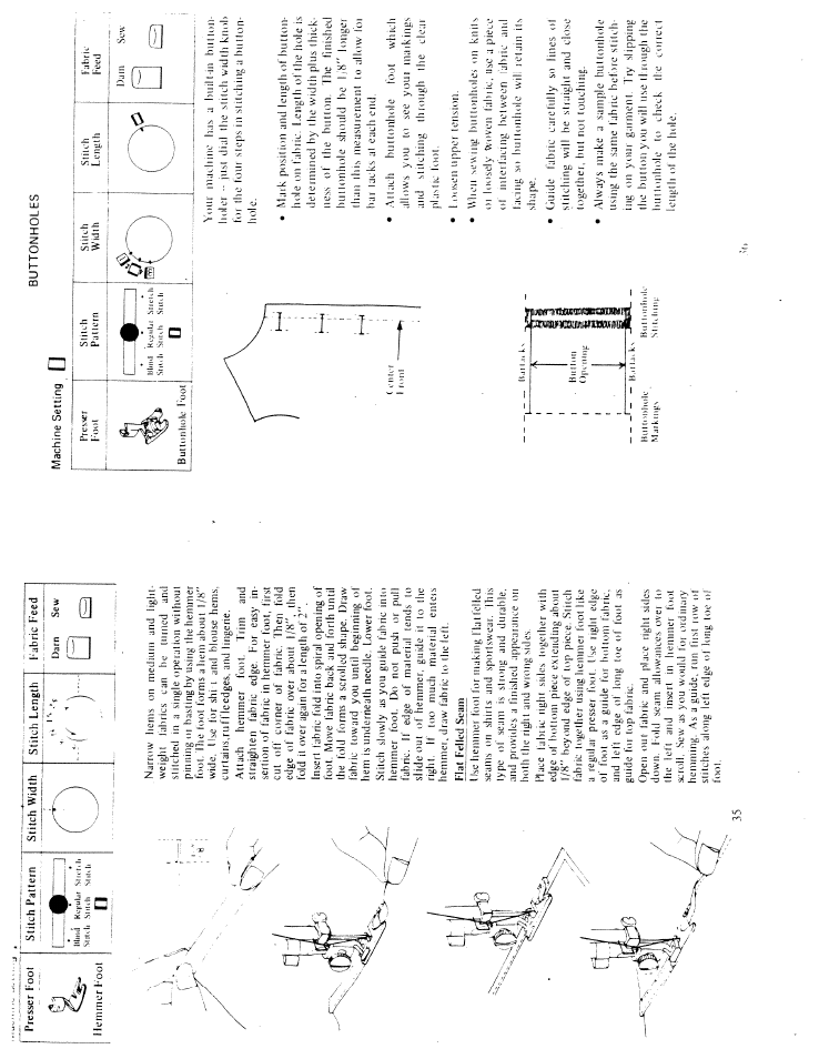 Buttonholes, Machine setting | SINGER W6105 User Manual | Page 20 / 26