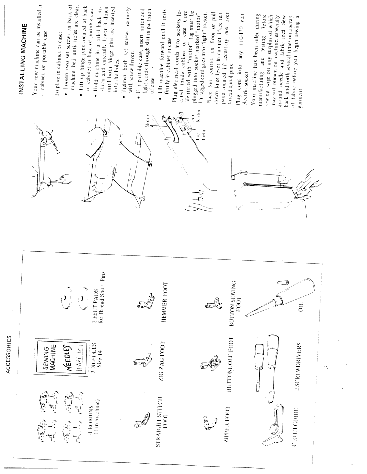 I'oot, V-,, , .4, 4 f 'hlt l>ai)s | R-oo, Scrfwdrivfks, Sewing machine if 1, T„t ) (hm]' [4, Eedle | SINGER W6105 User Manual | Page 4 / 26