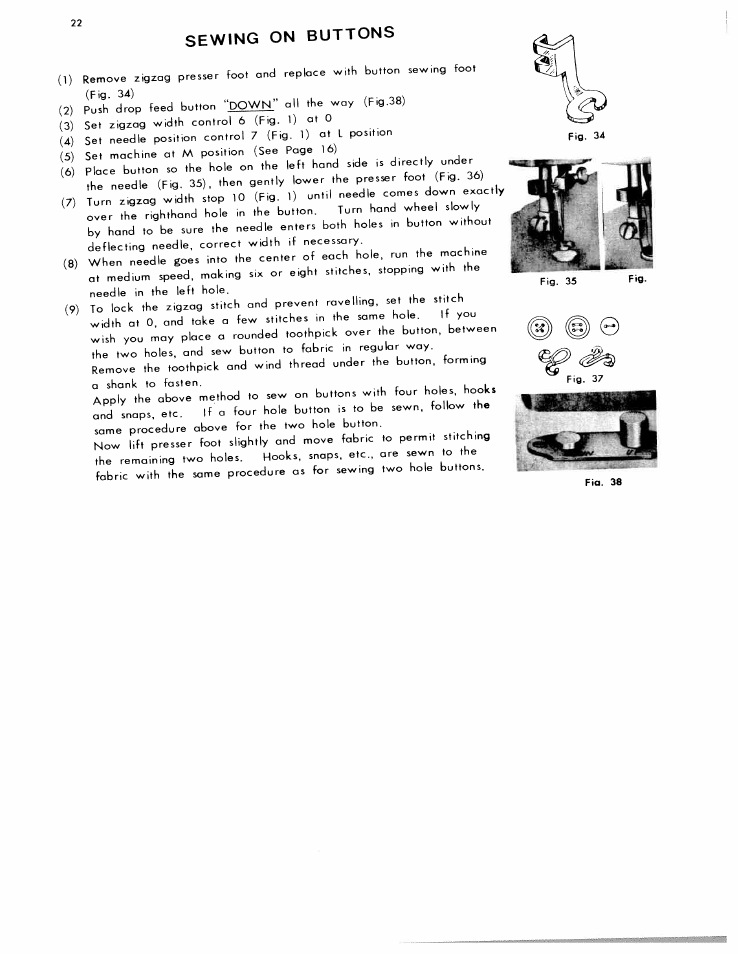 Sewing on buttons | SINGER W612 User Manual | Page 24 / 51