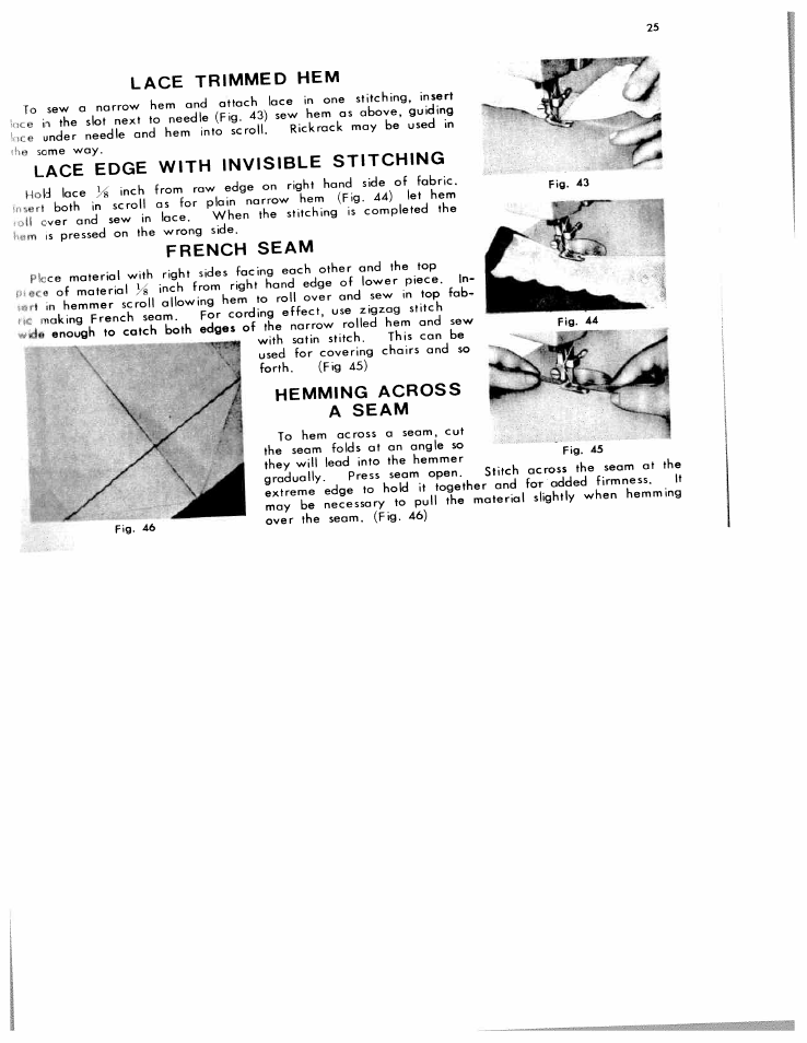 Tmm:r” ro-n o,,o.:„g^b.m^m, Ltcredge with invisible stitching, French seam | Hemming across a seam | SINGER W612 User Manual | Page 27 / 51