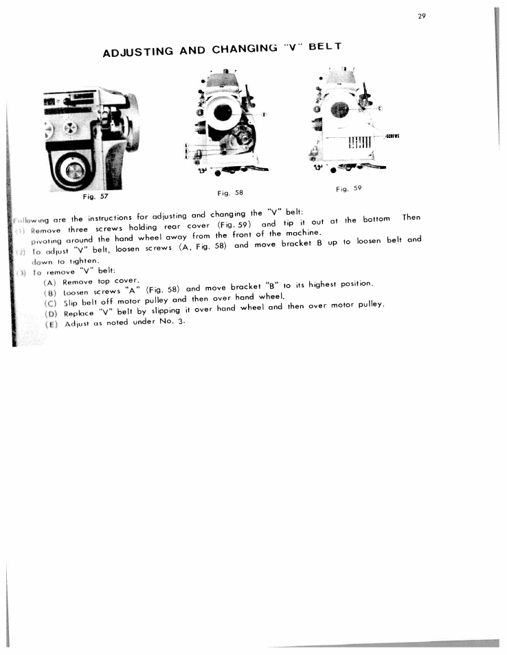 Adjusting and changing v belt | SINGER W612 User Manual | Page 31 / 51