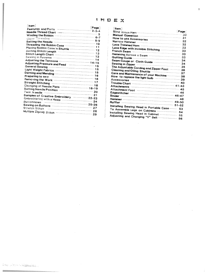 Upp-if, D e x | SINGER W614 User Manual | Page 2 / 57