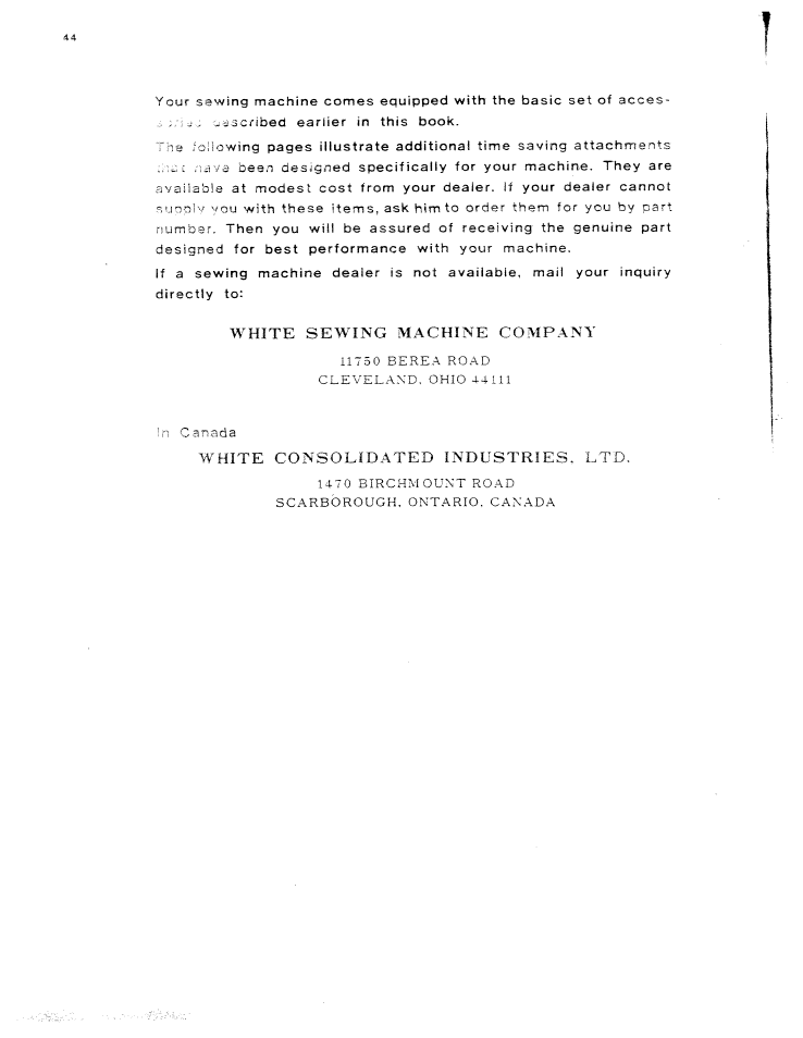1470 birchmount road scarborough, ontario, can.ada | SINGER W614 User Manual | Page 45 / 57
