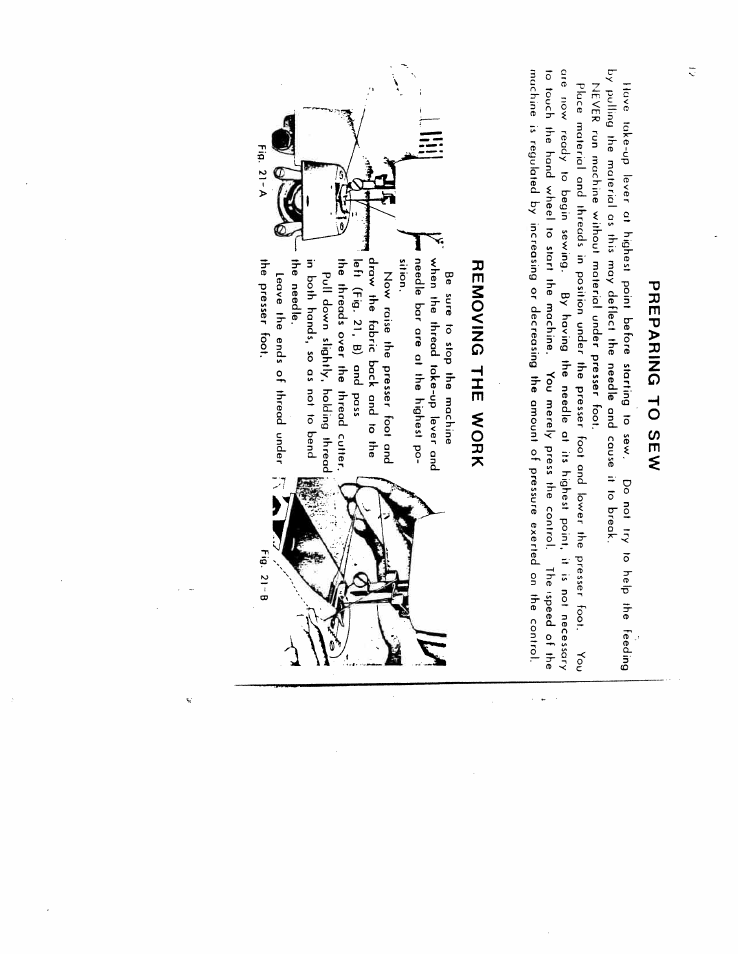 Preparing to sew, Removing the work | SINGER W616 User Manual | Page 11 / 48