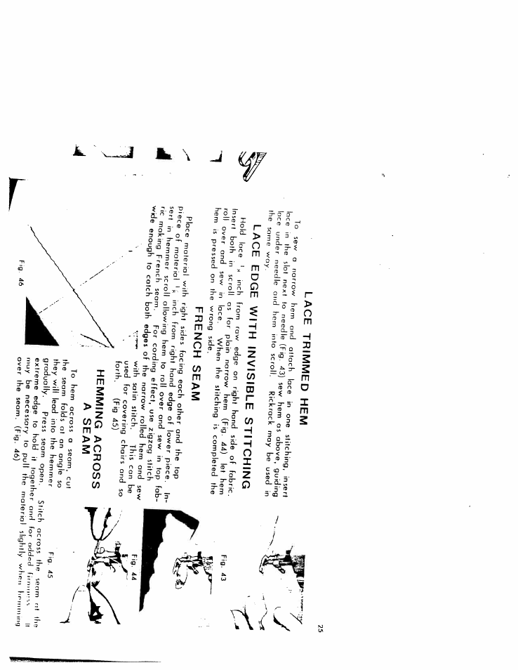 Roi ‘7ictrcr„tre, Lace trimmed hem, Ho^rtbf | Hemming across a seam | SINGER W616 User Manual | Page 24 / 48