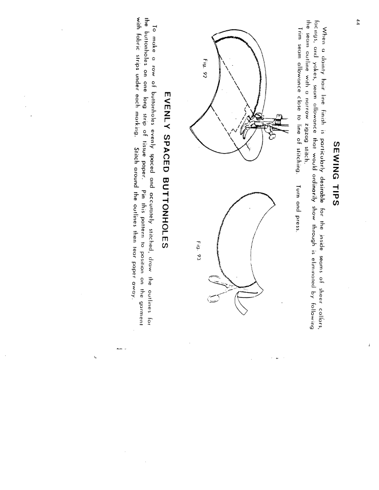 Sewing tips, Evenly spaced buttonholes | SINGER W616 User Manual | Page 43 / 48