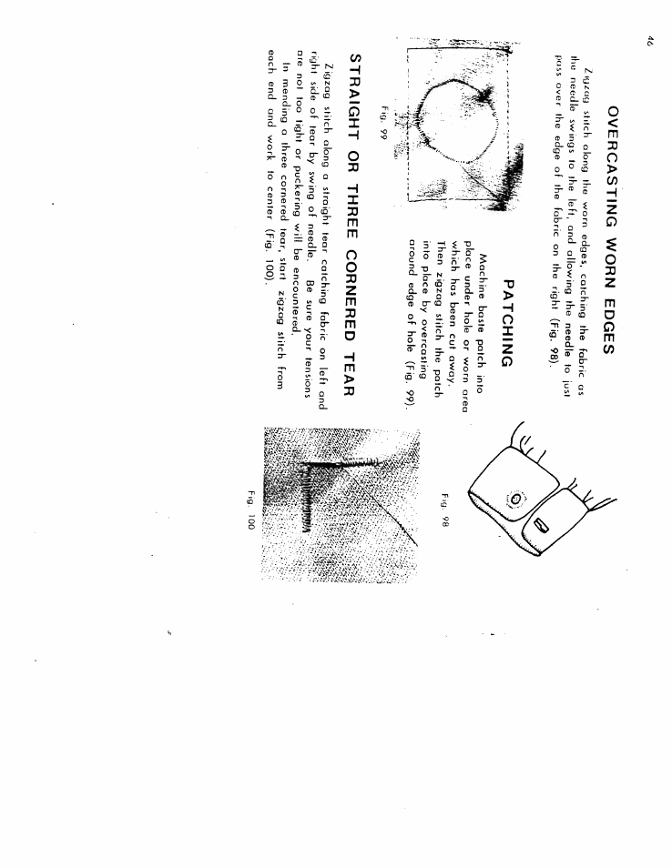 Overcasting worn edges, Patching, Straight or three cornered tear | SINGER W616 User Manual | Page 45 / 48