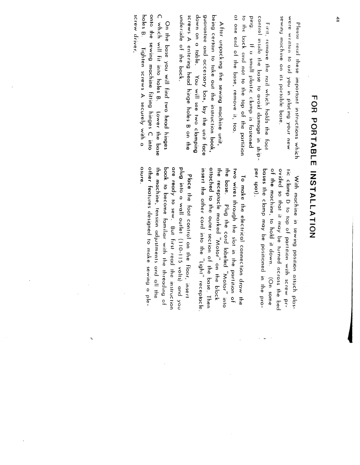 For portable installation | SINGER W616 User Manual | Page 47 / 48