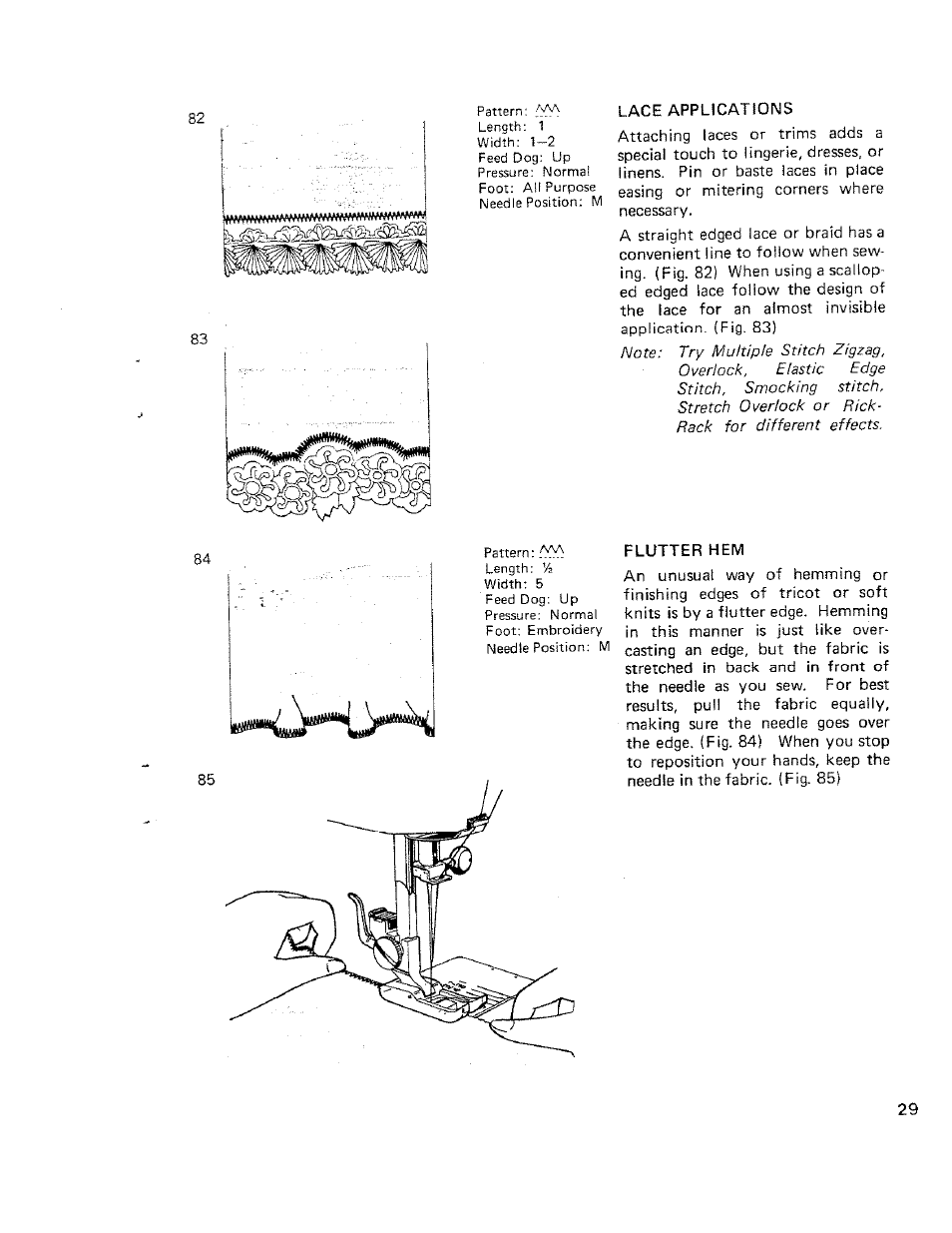 Lace applications, Flutter hem, Flutter hems | SINGER W710 User Manual | Page 30 / 61