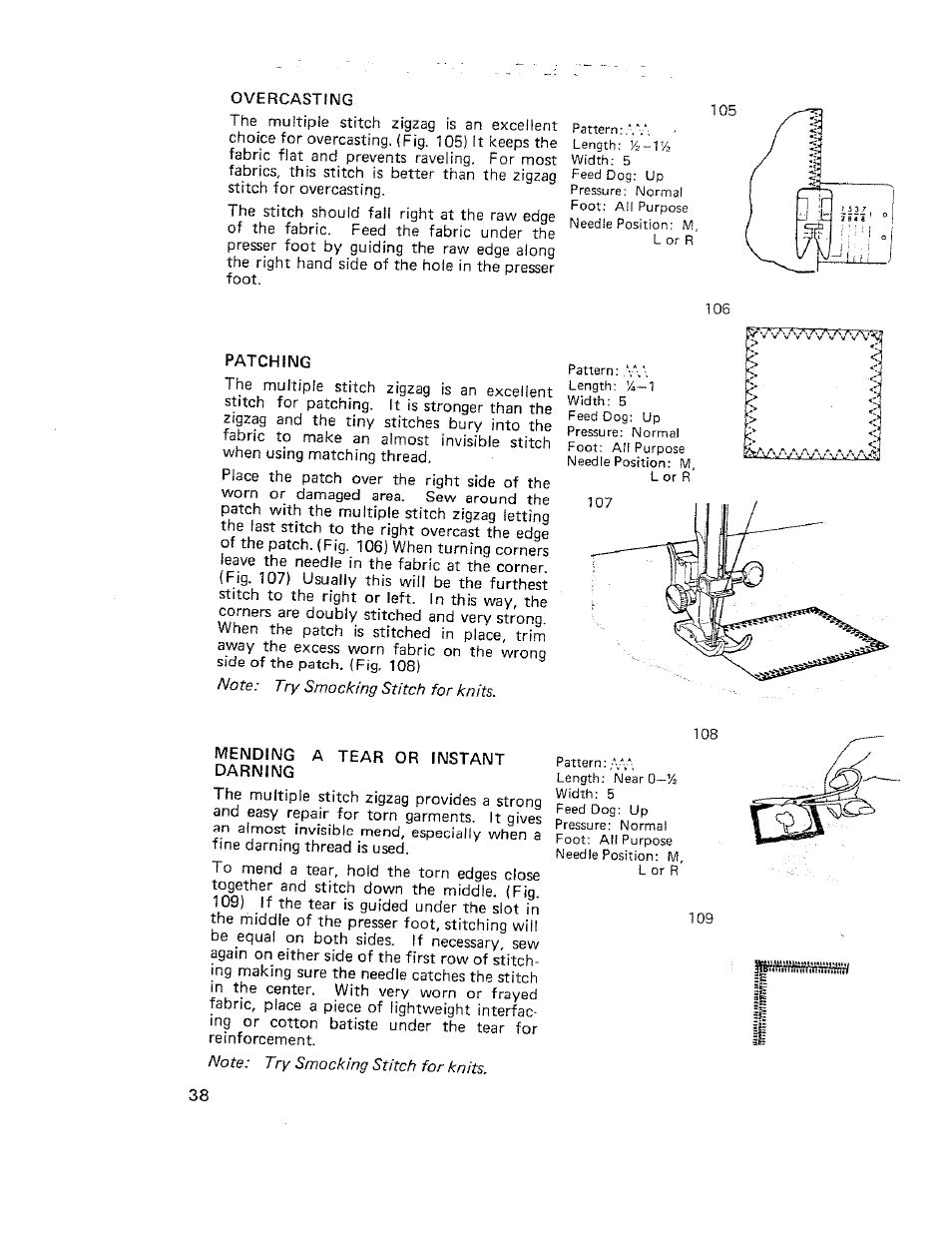 Patching, Mending a tear or instant darning, Patching mending a tear or instant darning | SINGER W710 User Manual | Page 39 / 61