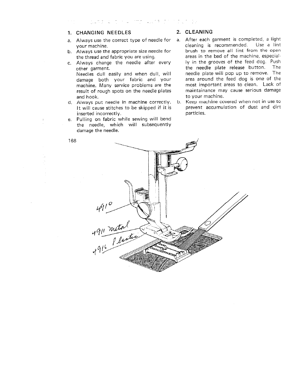 Changing needles, Cleaning, Changing needle cleaning | SINGER W710 User Manual | Page 59 / 61