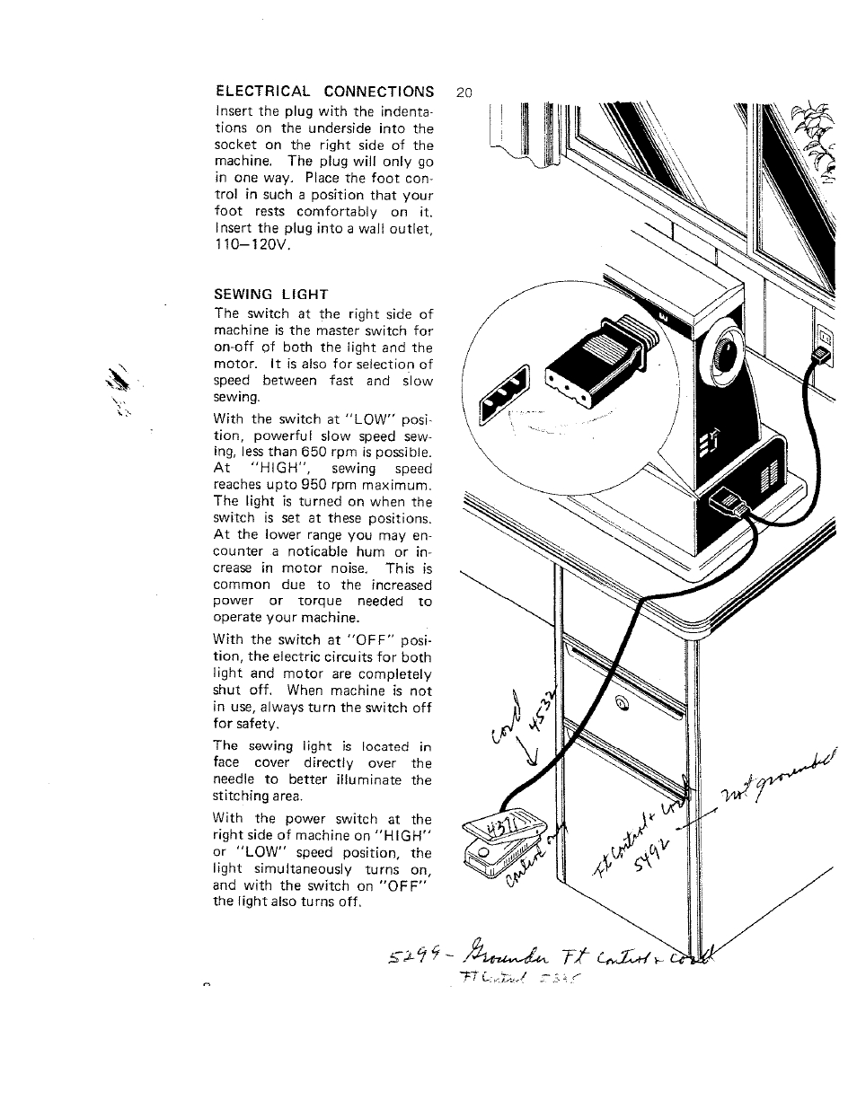 Electrical connections, Sewing light | SINGER W710 User Manual | Page 9 / 61