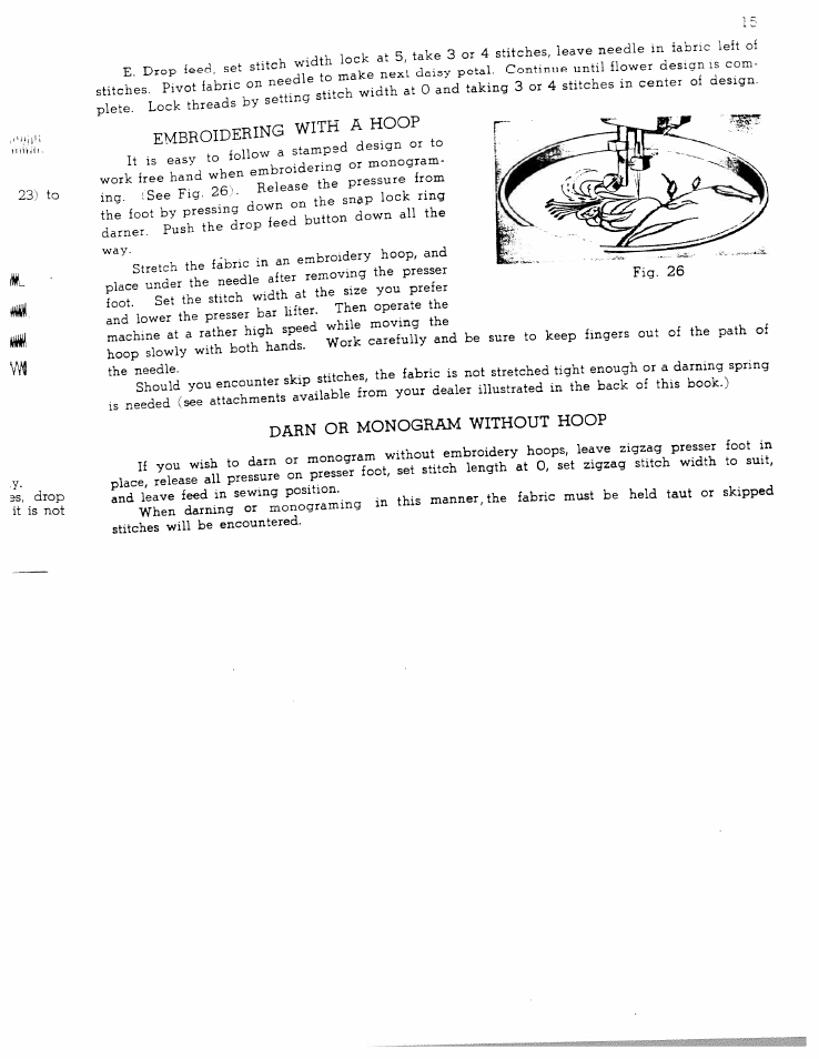 With, Hoop, Darn | Monogram, Without | SINGER W711 User Manual | Page 15 / 46