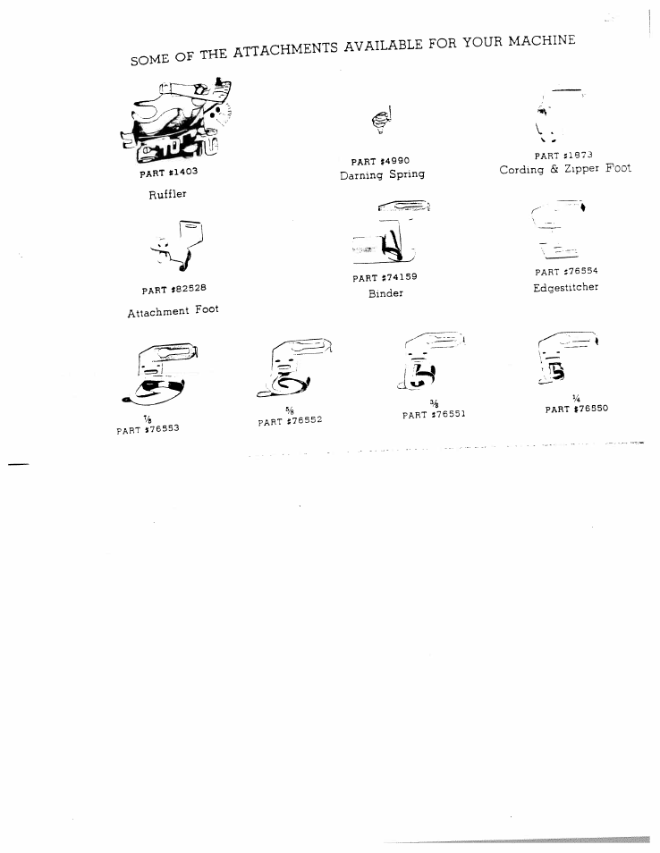 Some of the, Foot, Cording & zipper | Binder, Attachments, Available, Your, Machine | SINGER W711 User Manual | Page 29 / 46