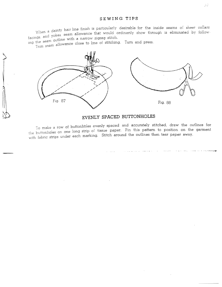 Sewing tips, Evenly spaced buttonholes | SINGER W711 User Manual | Page 39 / 46