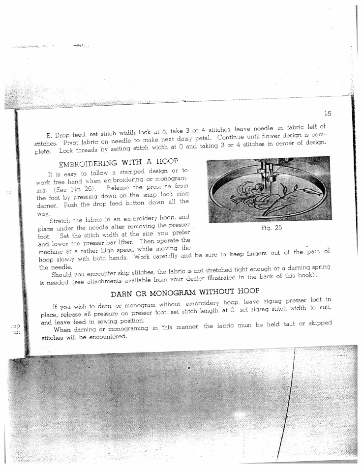 E. drop feed, set stttoh w.dth loo. at, Darn or monogram without hoop, 3 .=:=nu:=a | SINGER W712 User Manual | Page 16 / 48