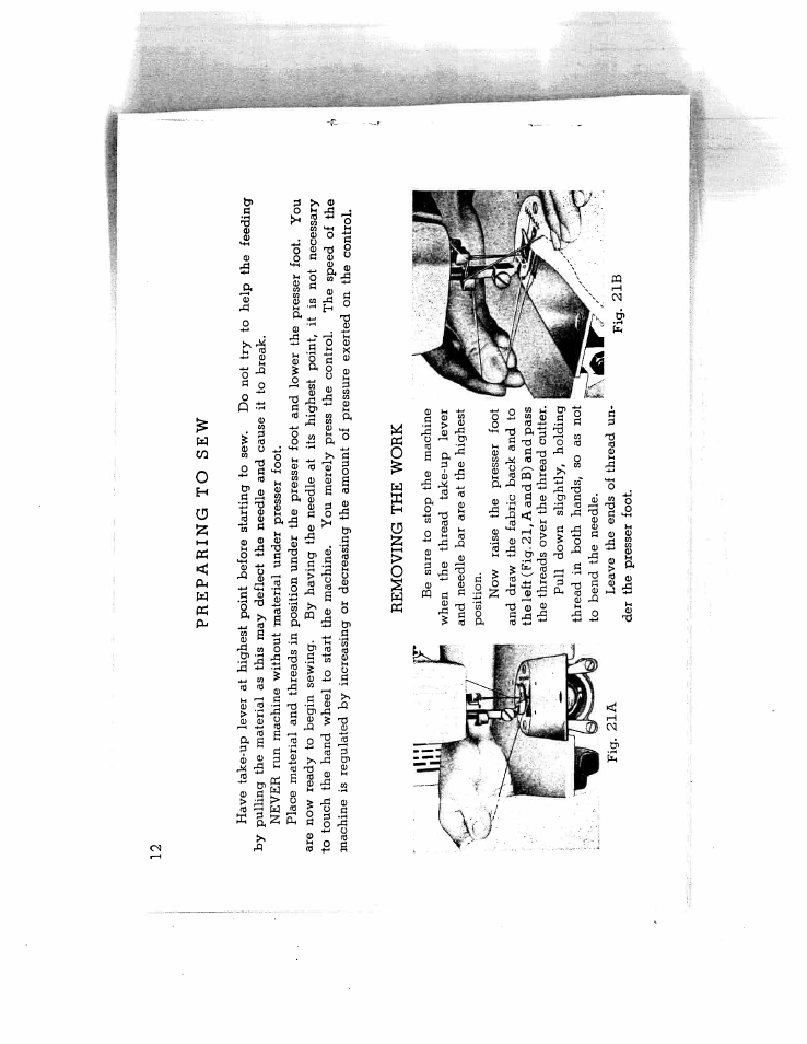 Preparing to sew, Removing the work | SINGER W714 User Manual | Page 14 / 44