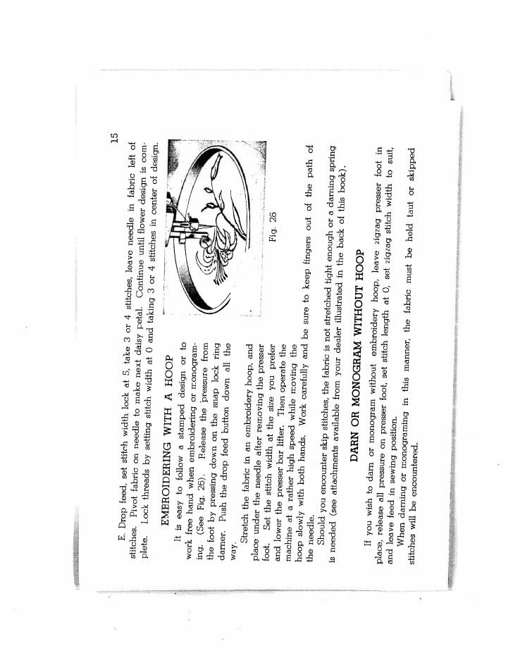 Embroidering with a hoop, Darn or monogram without hoop | SINGER W714 User Manual | Page 17 / 44