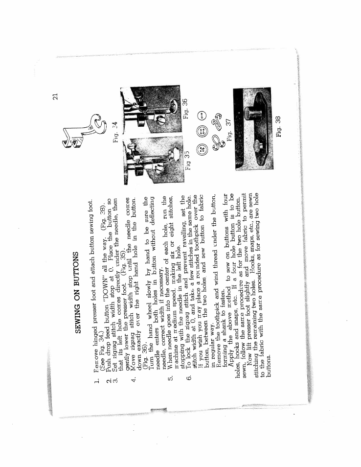 Sewing on buttons, Ssa£i, Sill '‘htoks°l№isic.,*li5 | SINGER W714 User Manual | Page 23 / 44