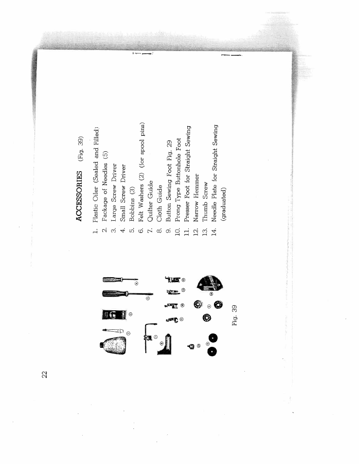 Accessories (fig. 39), Accessories | SINGER W714 User Manual | Page 24 / 44