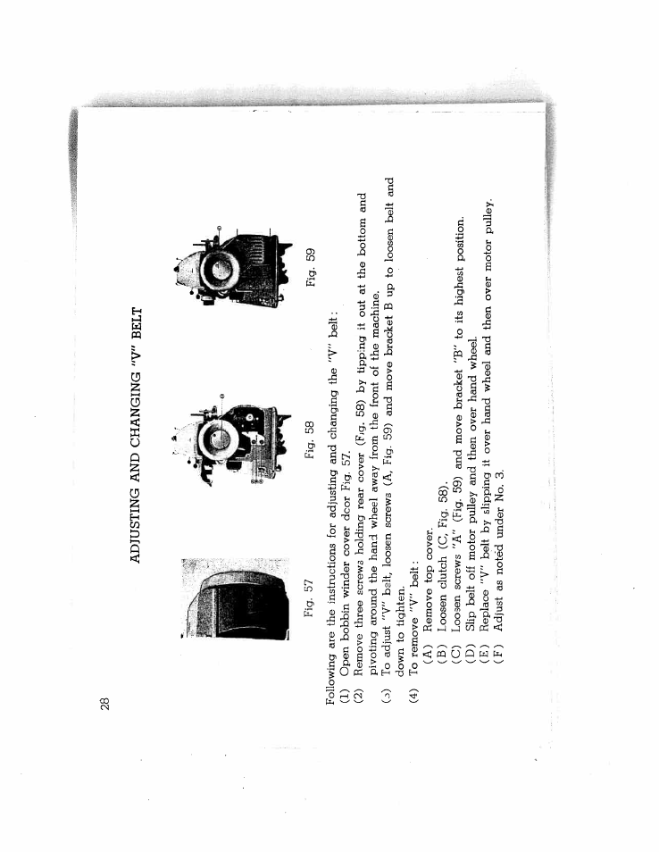 Adjusting and changing "v" belt | SINGER W714 User Manual | Page 30 / 44