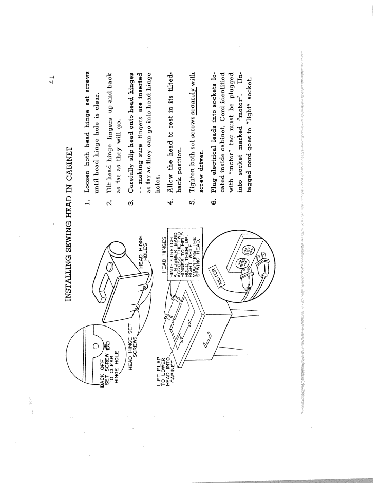 Installing sewing head in cabinet | SINGER W714 User Manual | Page 43 / 44