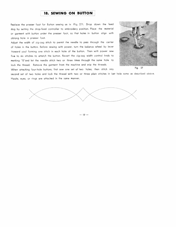 Sewing on button | SINGER W7317 User Manual | Page 20 / 32