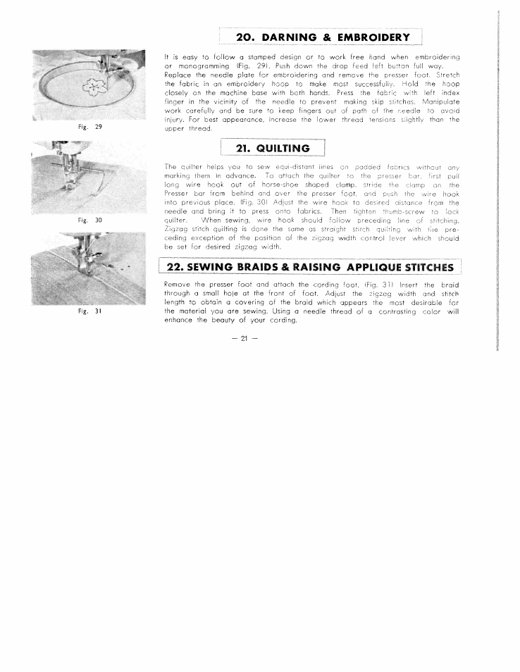 Darning & embroidery, Quilting, Sewing braids & raising applique stitches | SINGER W7317 User Manual | Page 22 / 32