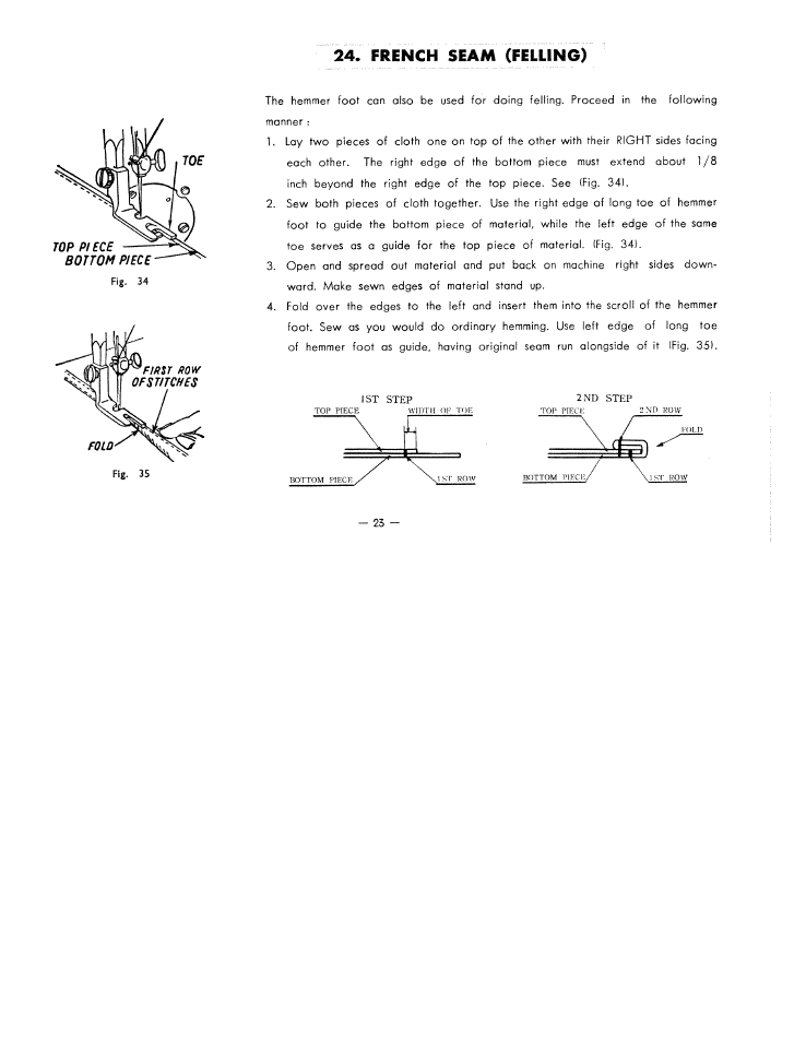 Frinch seam (felling), French seam (felling) | SINGER W7317 User Manual | Page 24 / 32