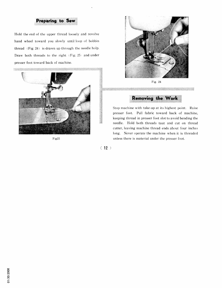 Removing the work, Preparing to sew | SINGER W761 User Manual | Page 15 / 31